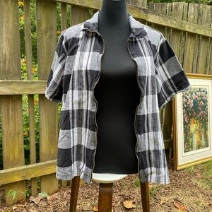 Vintage Plaid Shirt Size 22/24 | Cropped Cotton with Silver Zipper | Y2K Grunge